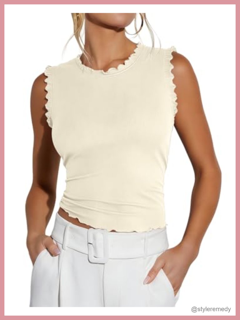 Sleeveless Ribbed Knit Ruffle Tank Top Summer Blouse